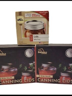 2 Boxes of 12 Denali Wide Mouth Canning Lids Label Provided On Lids New Sealed